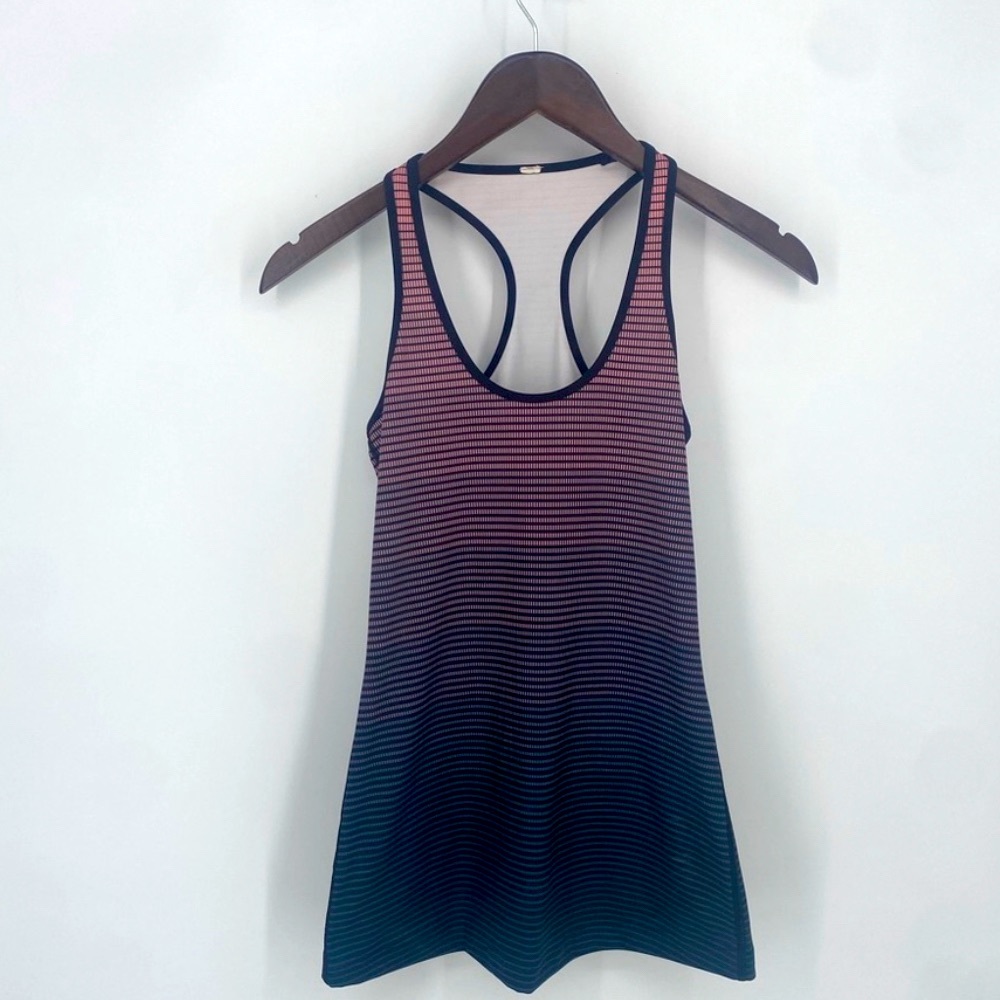 Striped Racerback Tank Top in Pink to Teal Ombre